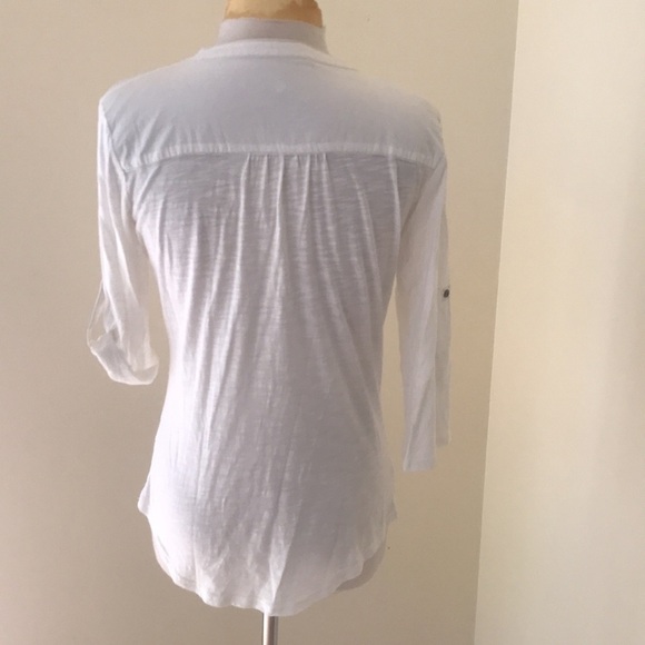 Kuhl small off white front button sleeve tab top. - Picture 5 of 8